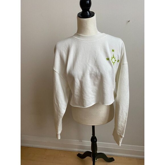 BP Bnwot Women Crewneck Cropped White Sz Medium Sweatshirt Organic Cotton - Picture 2 of 7